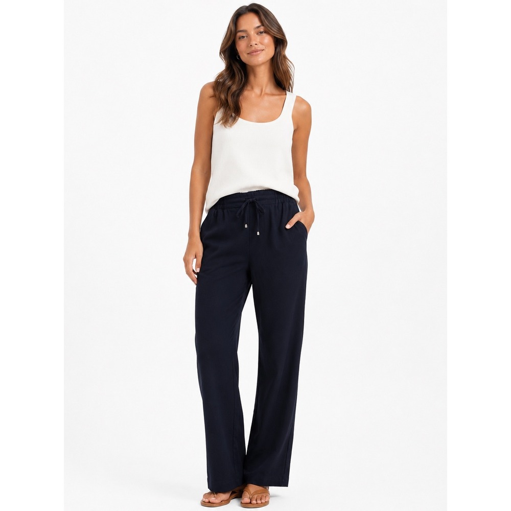 Warehouse Navy Blue Elastic Waist Drawstring Tapered Trousers Pants US 4
